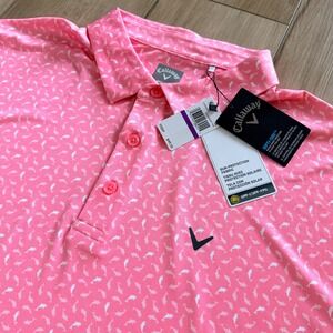 Callaway Golf Shirt Men's 2XL Pink Opti Dry Polo Dolphin White Performance